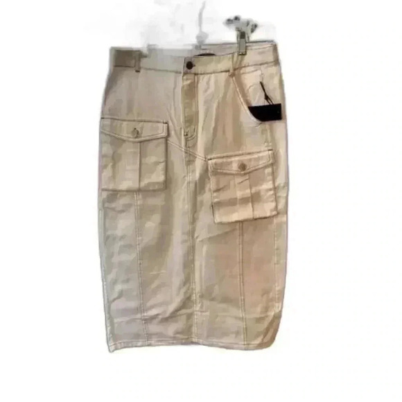 #134 NWOT Forever 21 Belted Twill Utility Skirt Size XL White/tan stitching. - Picture 3 of 10
